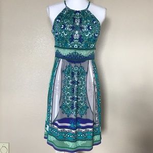 London Times Floral/Paisley Green/Purple Dress 8